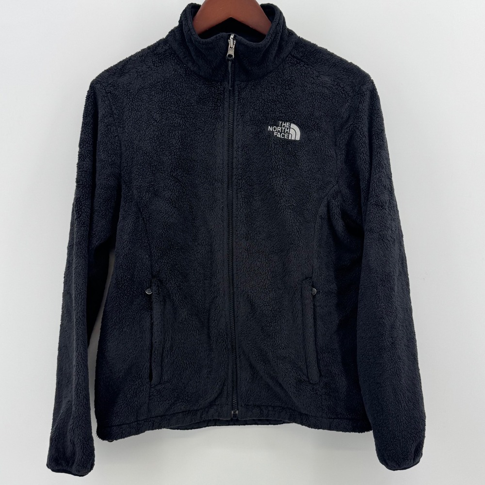 The North Face Osito Full Zip Fleece Jacket Black Women Mock Neck Logo‎